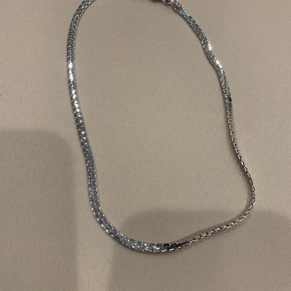 Monet Silvertone Flat Shiny Necklace 7 1/2” L Approx.